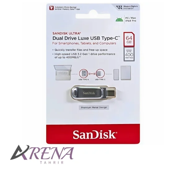 فلش 64 گیگابایت سن دیسک مدل Ultra Dual Drive Luxe
