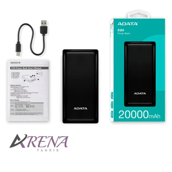 پاوربانک ای دیتا مدل C20 ظرفیت 20000 میلی‌آمپر ساعت